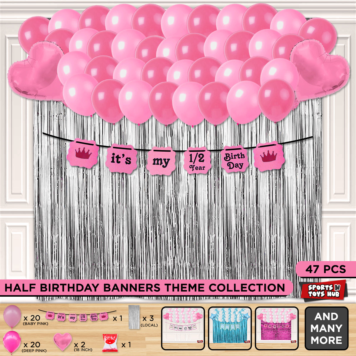 Its My 1/2 Year Birthday Crown Card Banner Theme With Curtain