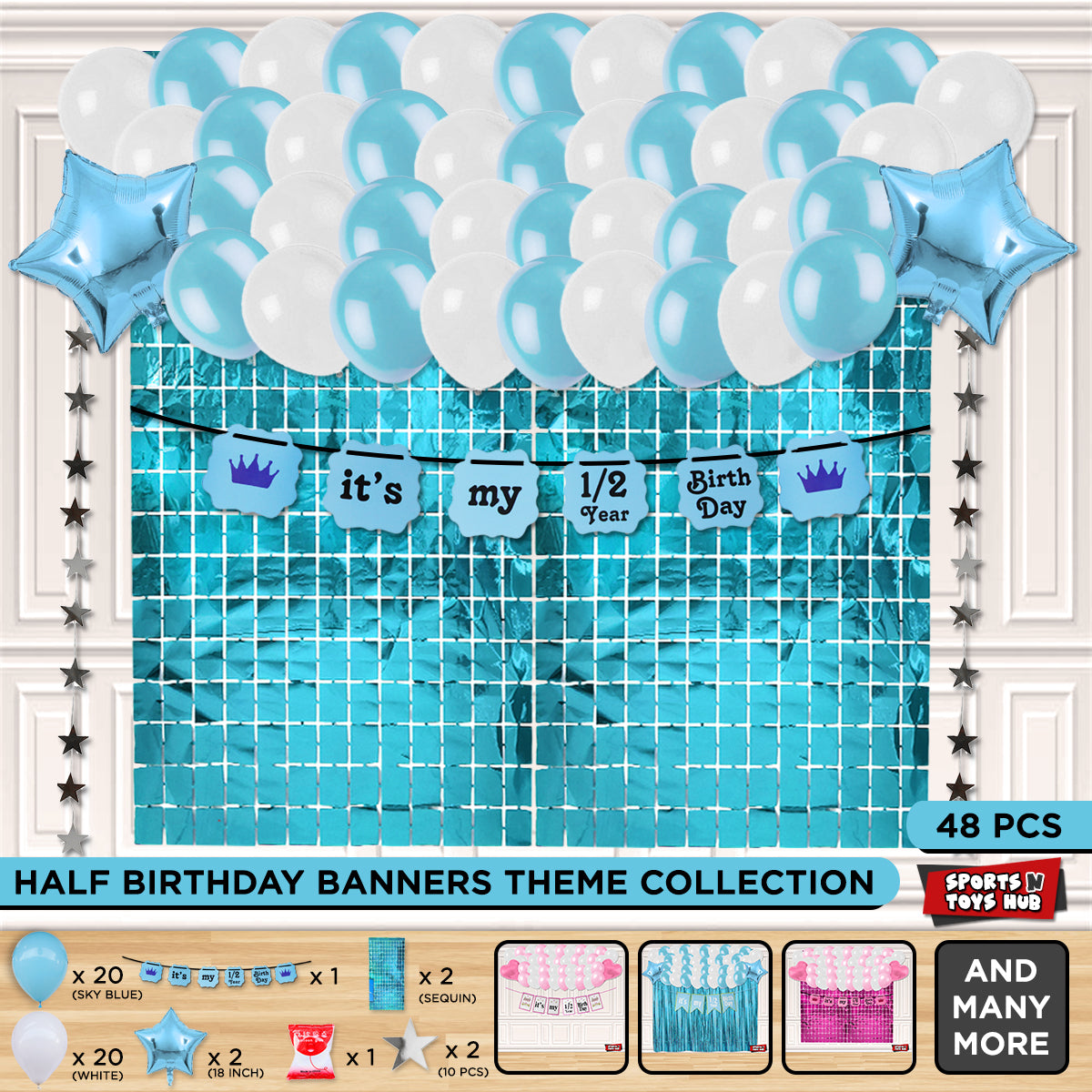 Its My 1/2 Year Birthday Crown Card Banner Theme With Rectangle Curtain