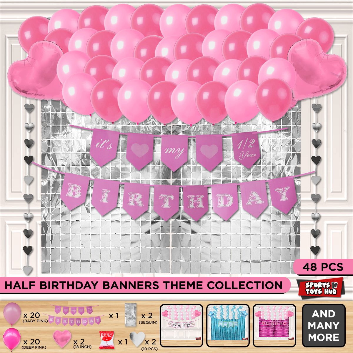 Its My 1/2 Birthday Card Banner Theme With Rectangle Curtain