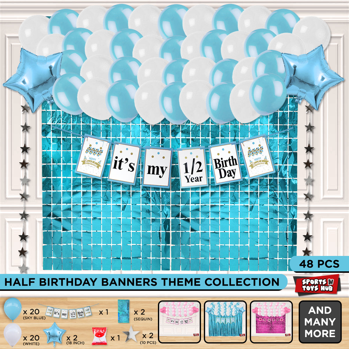 Half Birthday Card Banner Theme With Rectangle Curtain