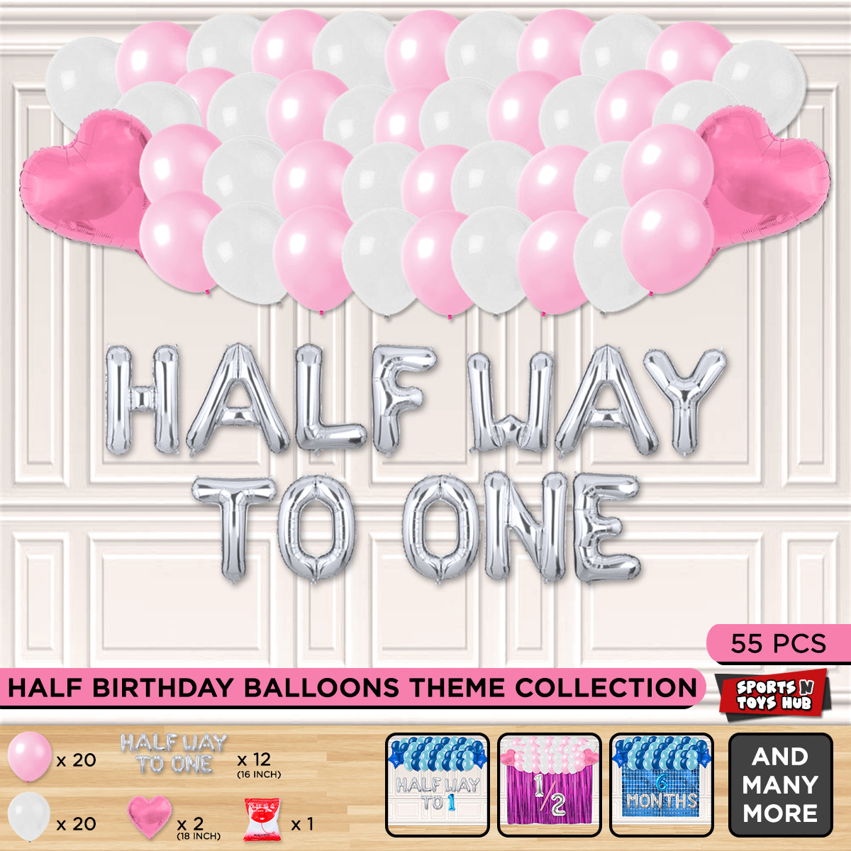 Half Birthday Foil Letter Theme Without Curtain - Pink