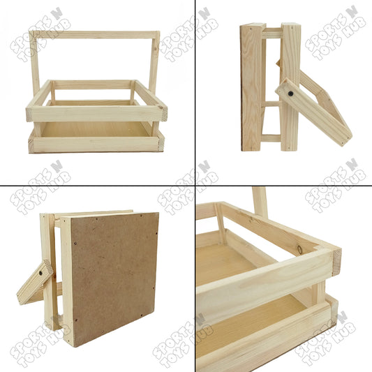 Set Of 5 - Wooden Crate Gift Basket With Foldable Handle