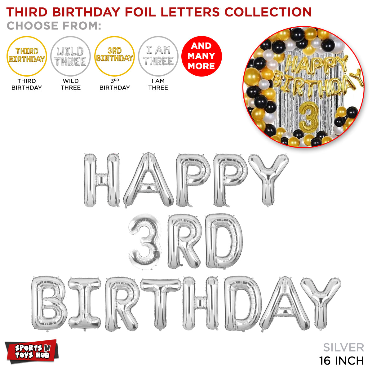 Third Birthday Silver Foil Letter Collection