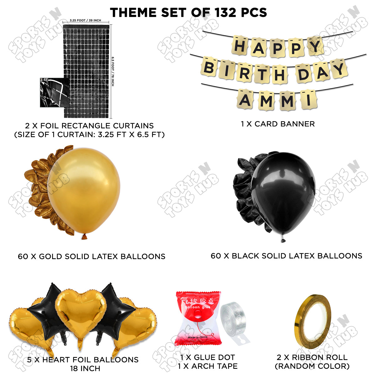 Happy Birthday Ammi Shinny Gold Card Banner Theme Collection