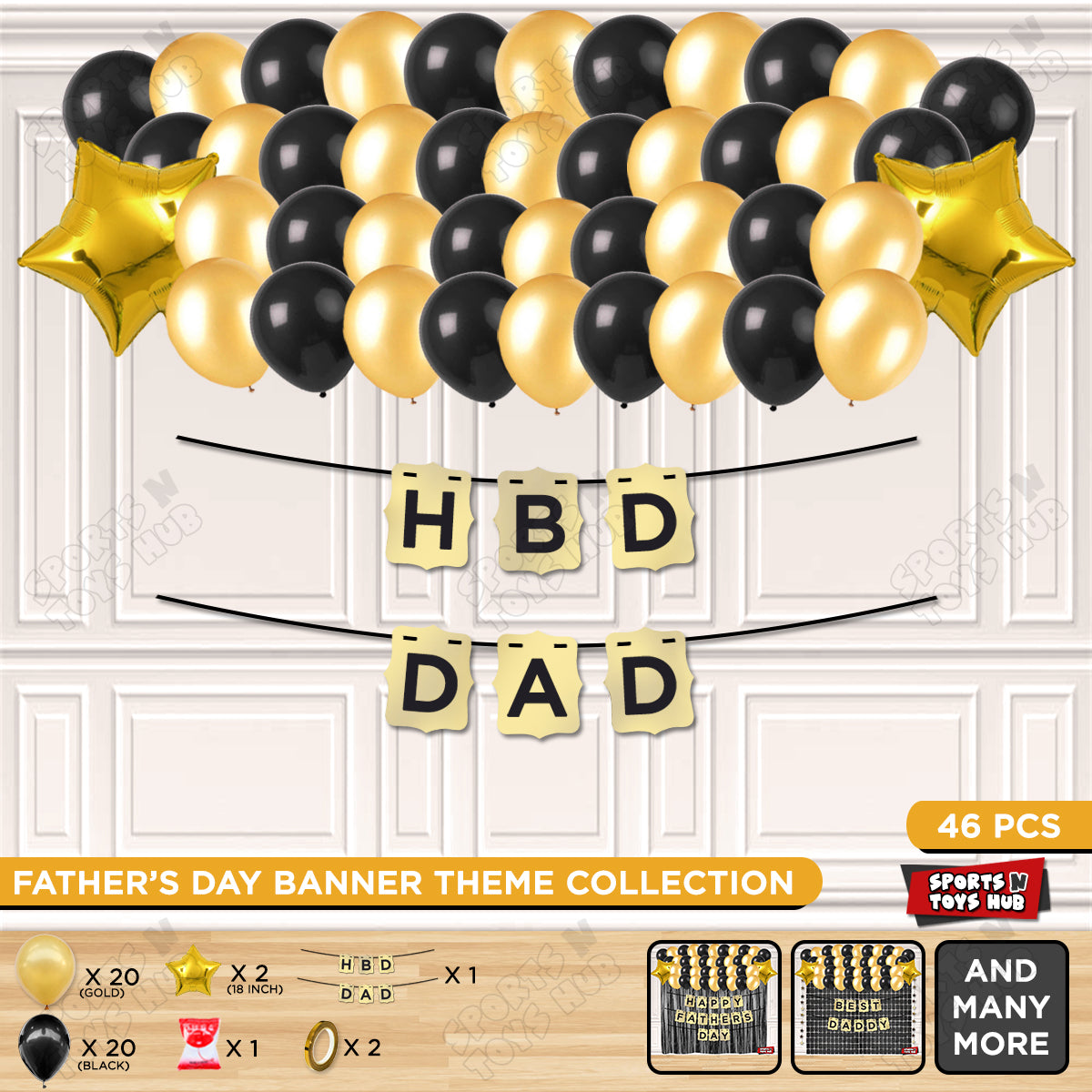 HBD Dad Shinny Gold Card Banner Theme Collection