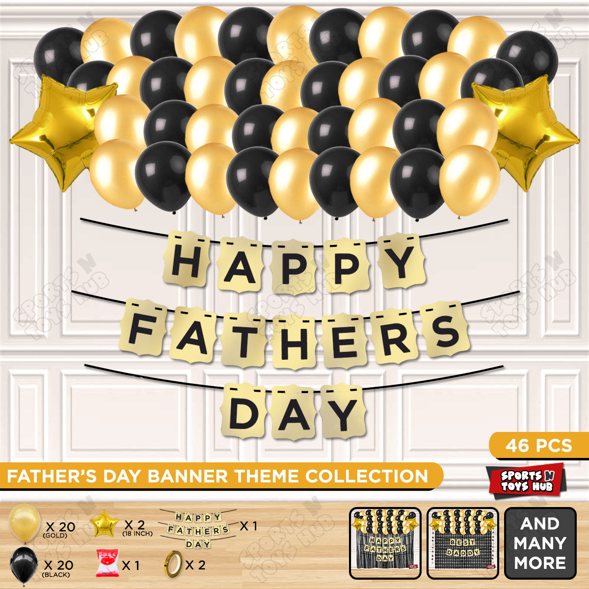 Happy Fathers Day Shinny Gold Card Banner Theme Collection