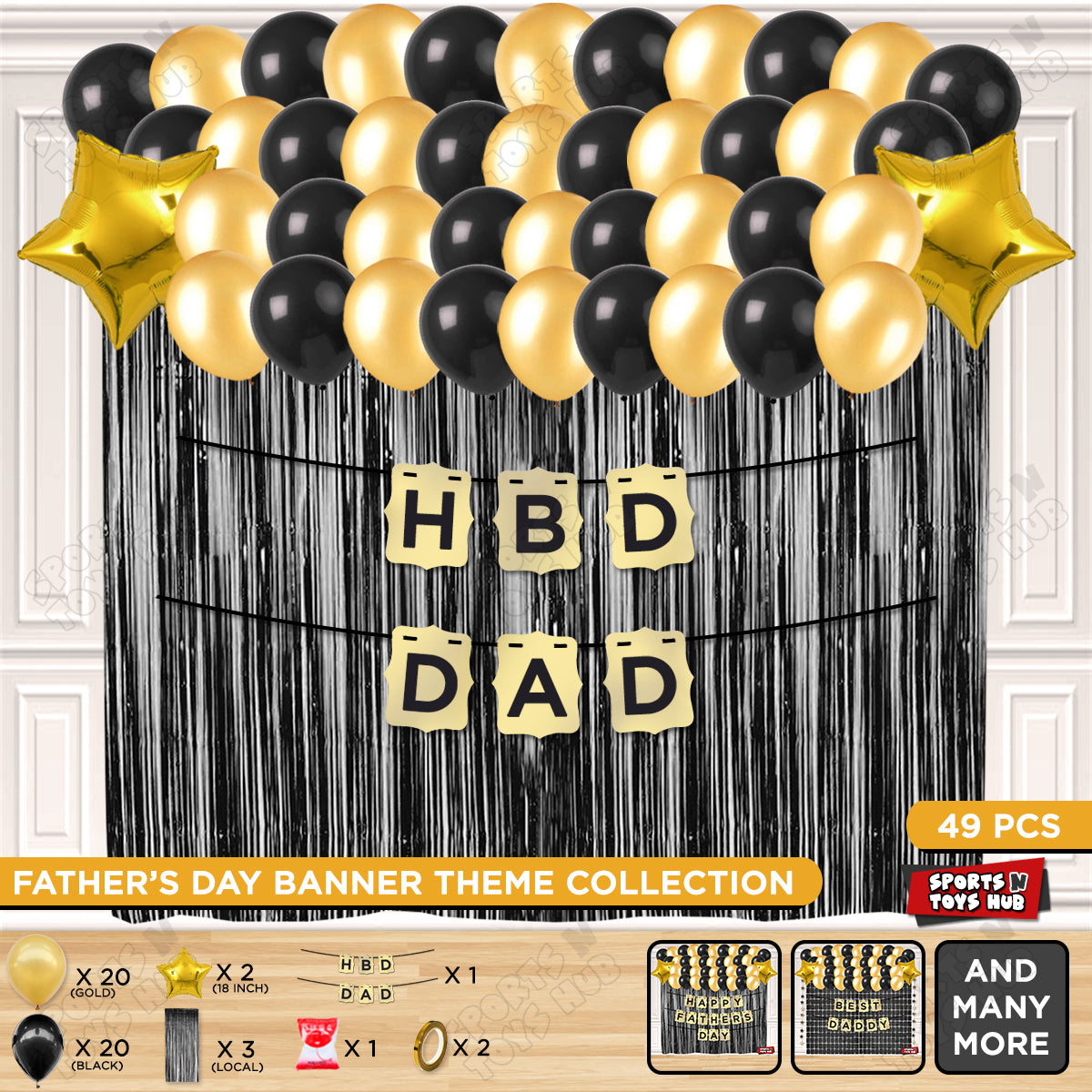 HBD Dad Shinny Gold Card Banner Theme Collection