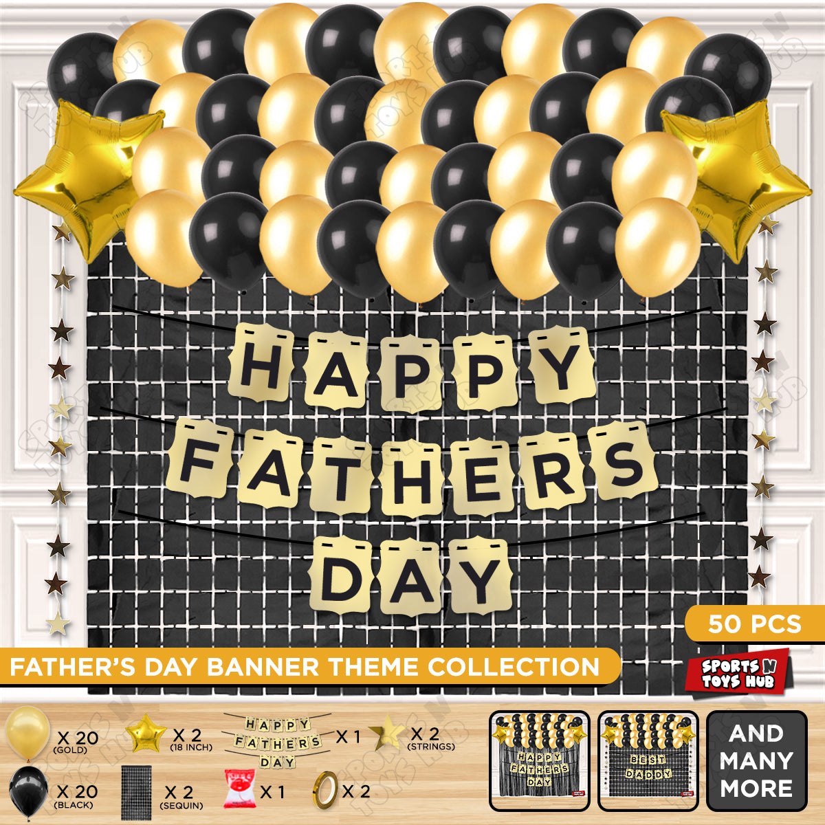 Happy Fathers Day Shinny Gold Card Banner Theme Collection