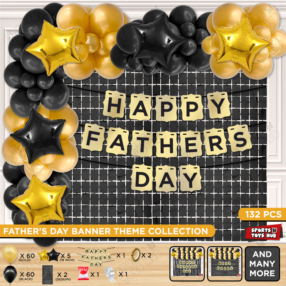 Happy Fathers Day Shinny Gold Card Banner Theme Collection