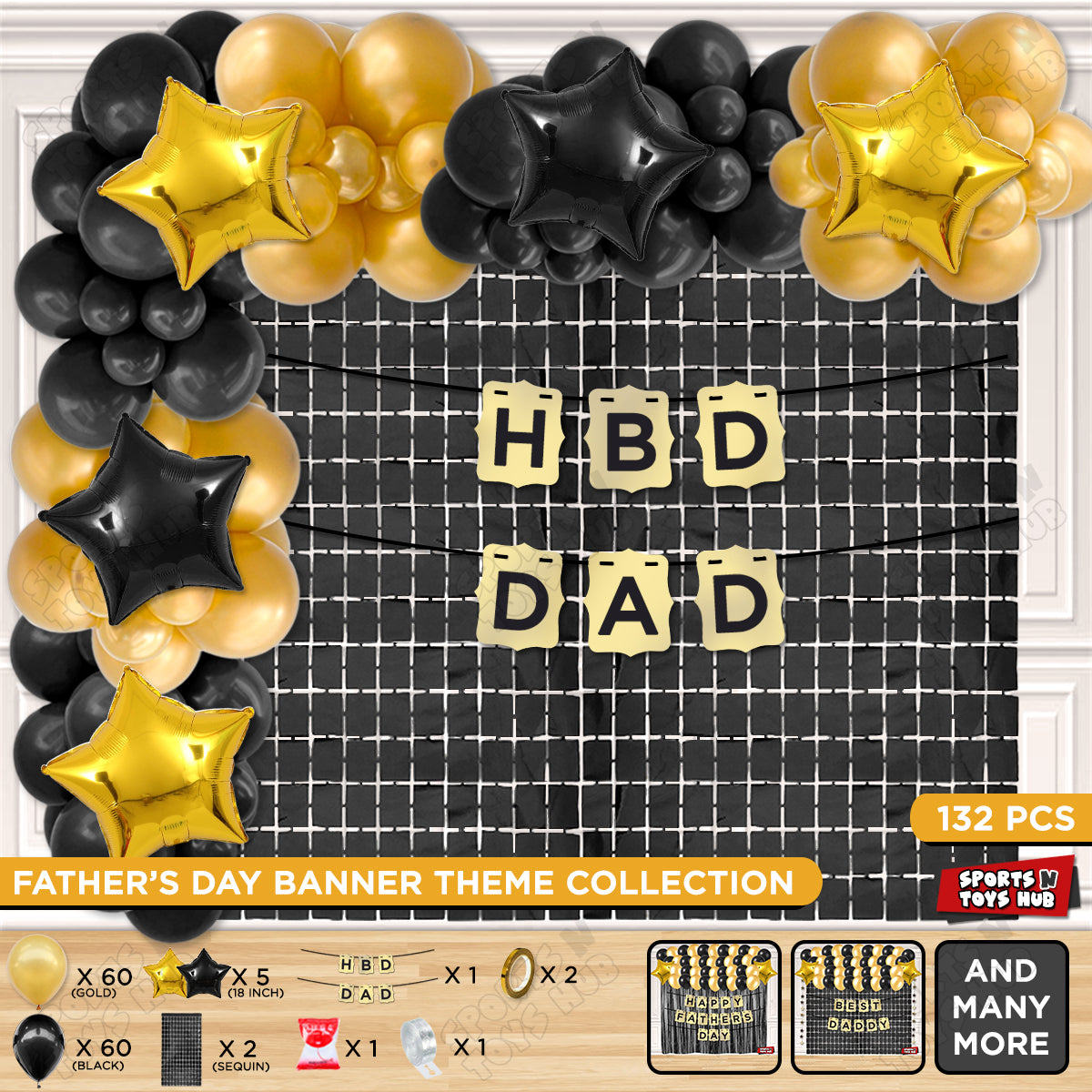 HBD Dad Shinny Gold Card Banner Theme Collection