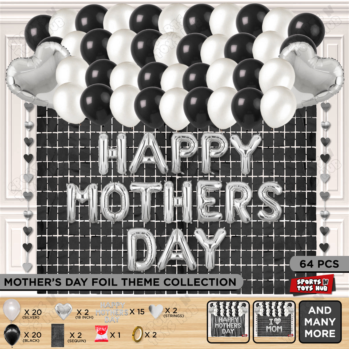 Happy Mothers Day Foil Letter Rectangle Curtain Theme Collection