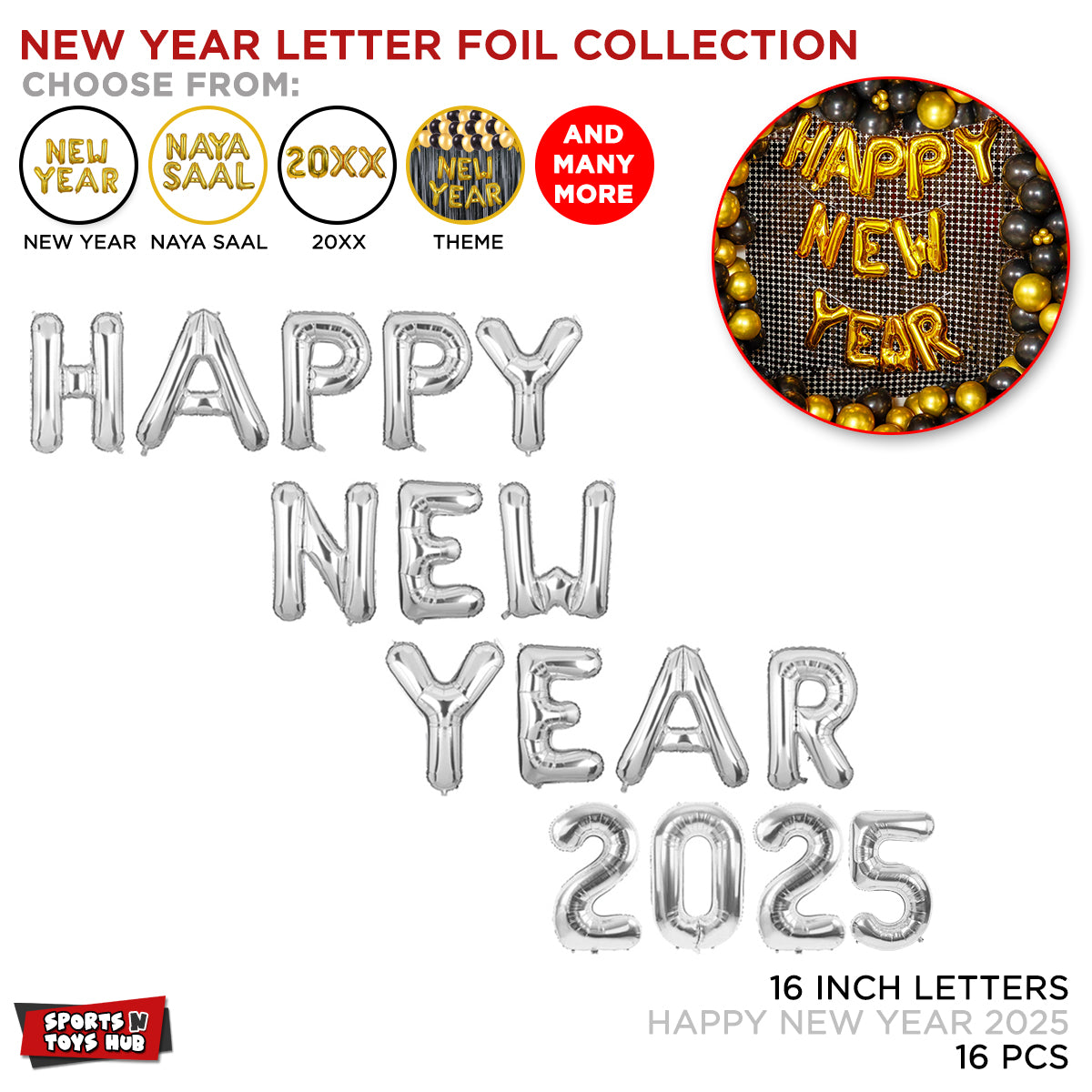 Happy New Year Foil Letter Collection - Silver