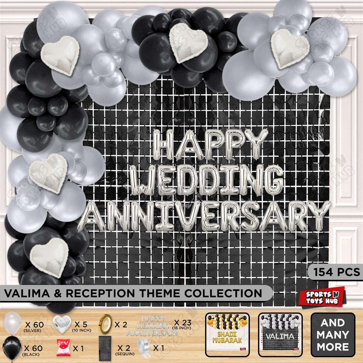 Happy Wedding Anniversary Foil Letter Theme Collection - Silver