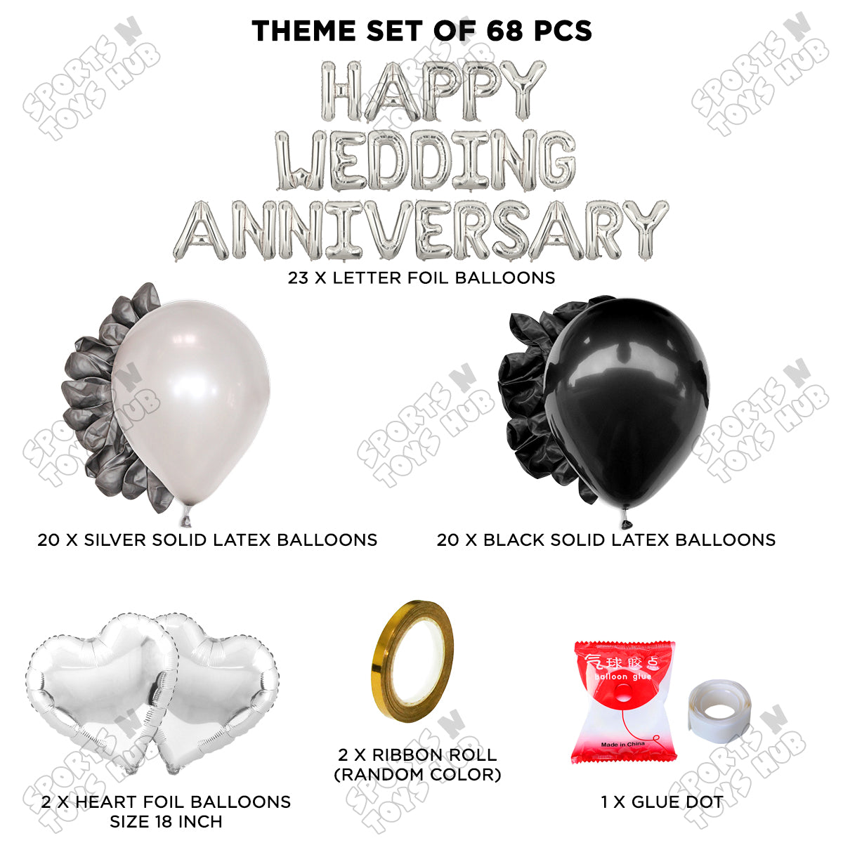Happy Wedding Anniversary Foil Letter Theme Collection - Silver
