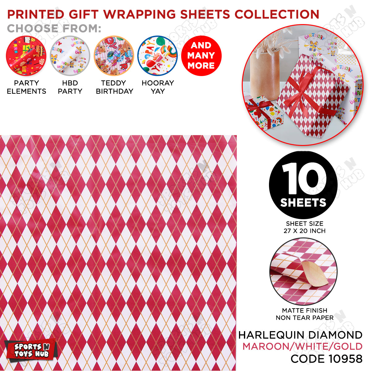 Harlequin Diamond Style Gift Wrapping Paper Sheets