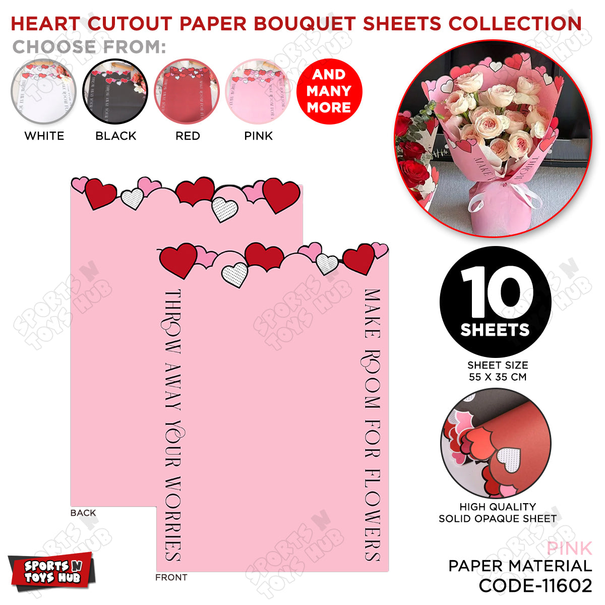 Heart Cutout Paper Bouquet Wrapping Sheets - Pack Of 10