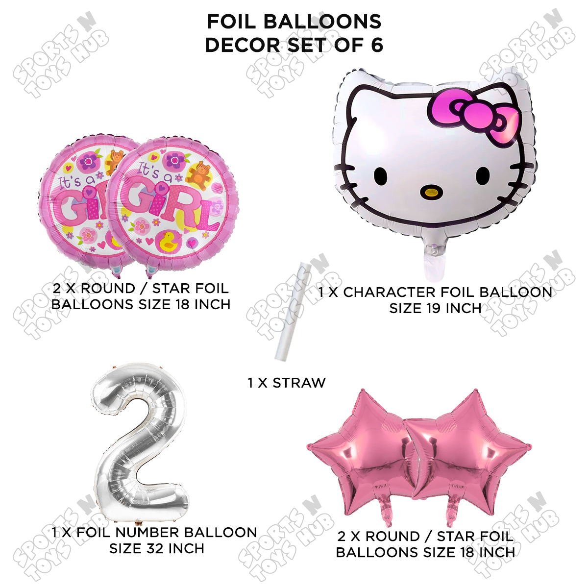 Hell0 Kitty Face Foil Balloon Set With Number Collection - Pack Of 6