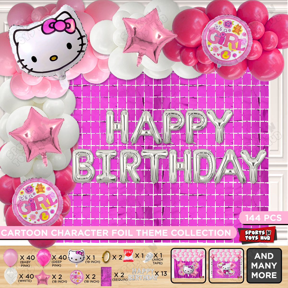 Hell0 Kitty Face Foil Balloon With Foil Letter Arch Theme