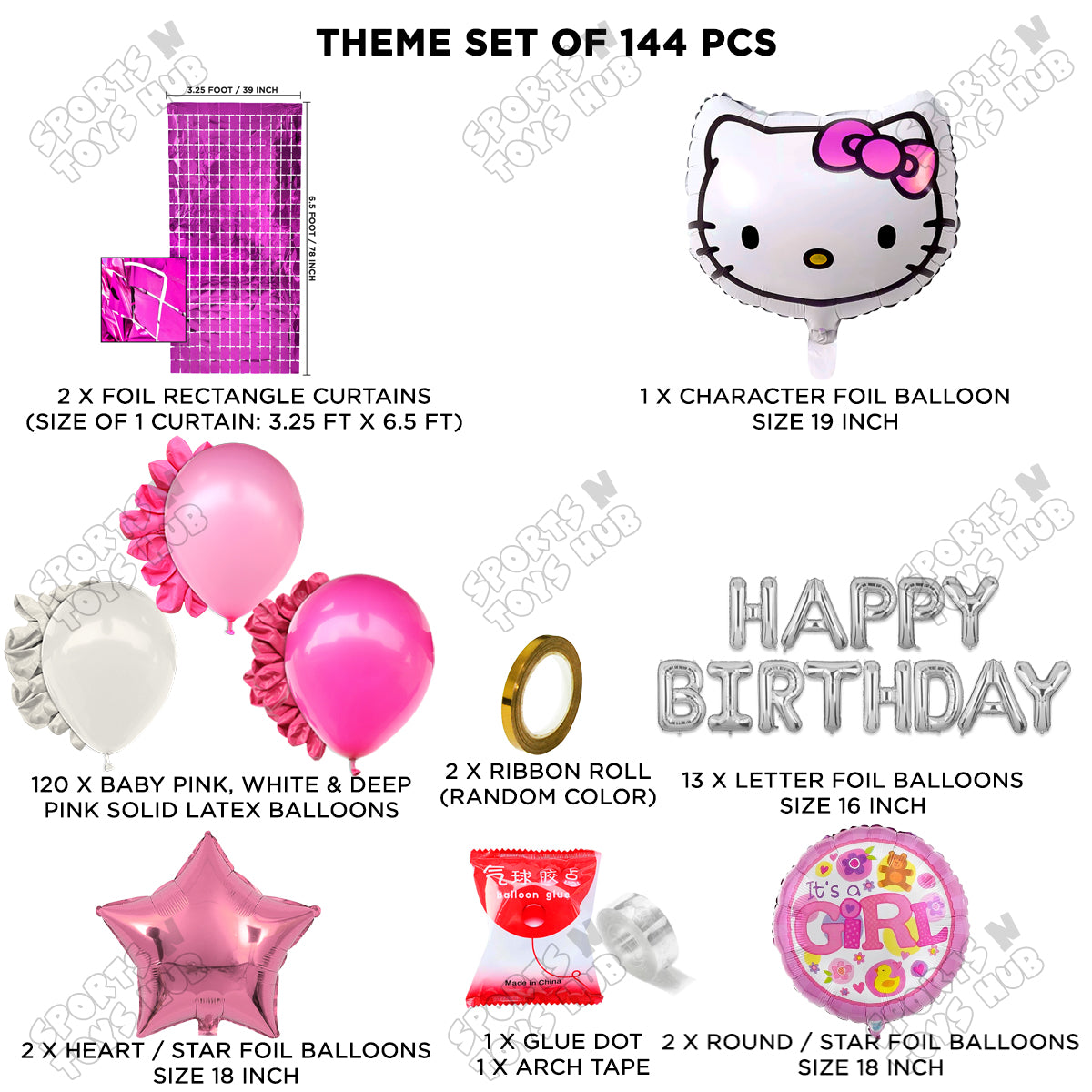Hell0 Kitty Face Foil Balloon With Foil Letter Arch Theme