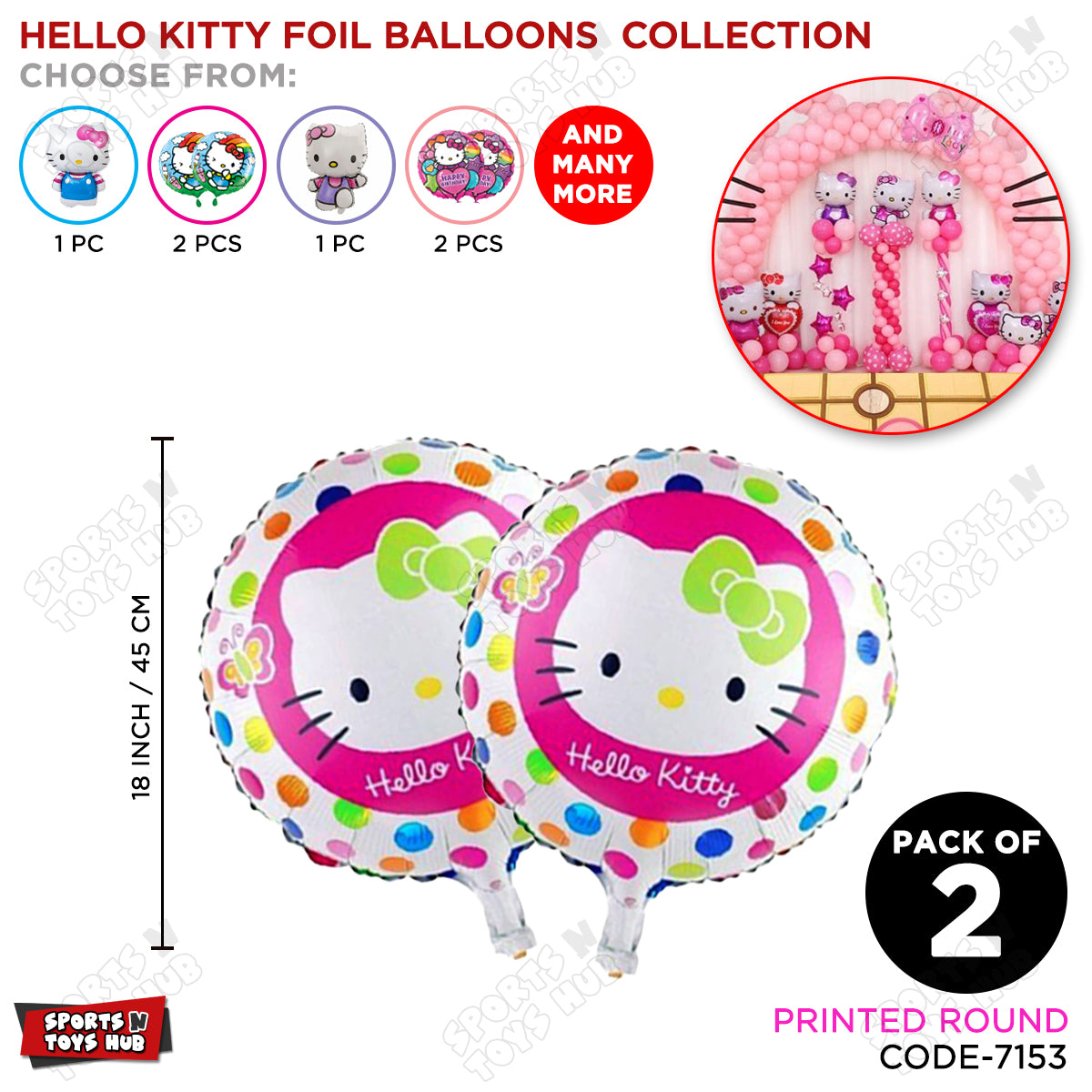 Hello Kitty Printed Round Foil Balloon - Pack Of 2
