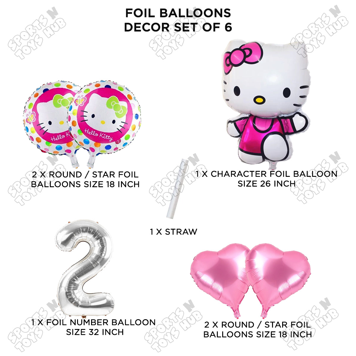 Hell0 Kitty Foil Balloon Set With Number Collection - Pack Of 6