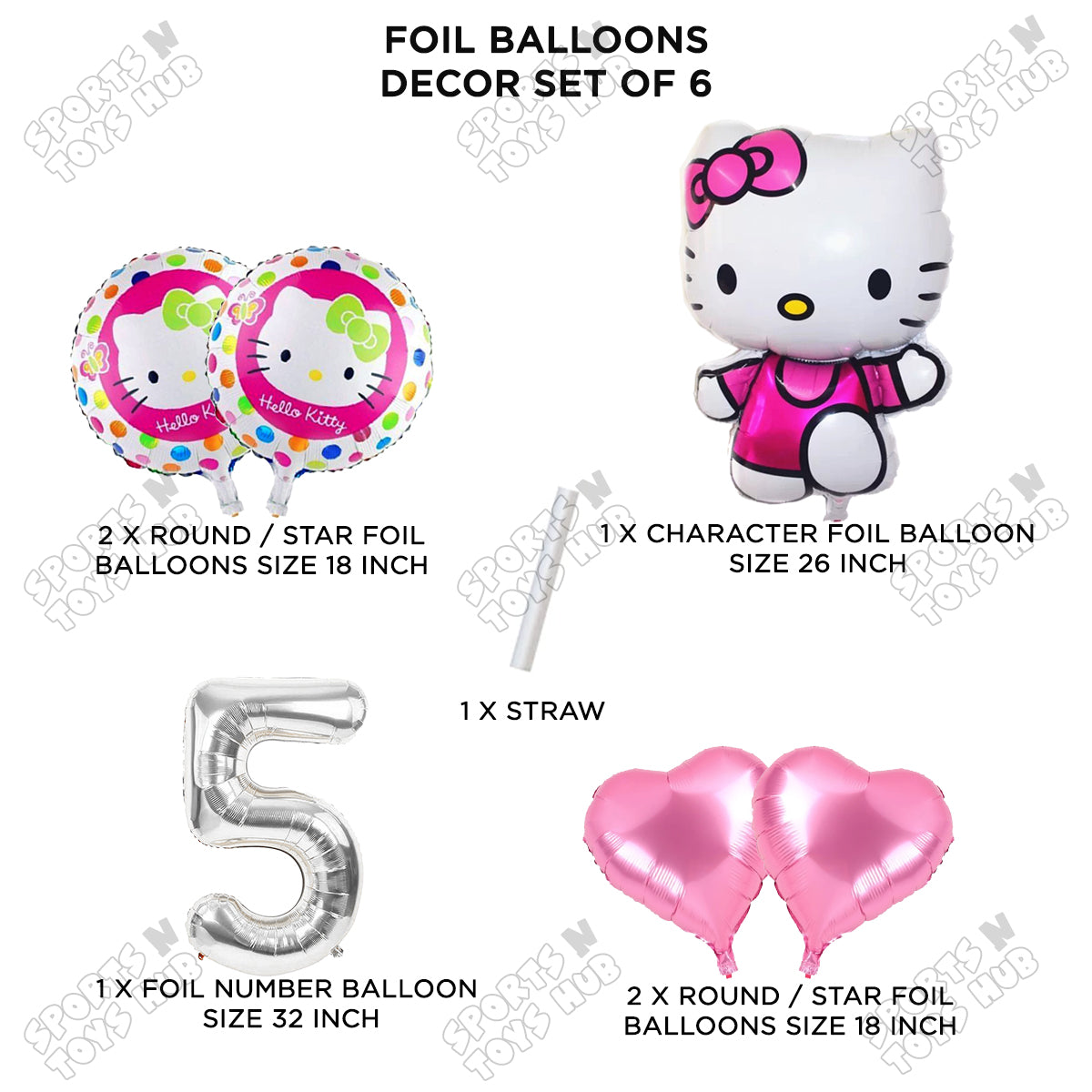 Hell0 Kitty Foil Balloon Set With Number Collection - Pack Of 6