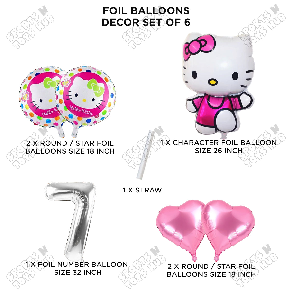 Hell0 Kitty Foil Balloon Set With Number Collection - Pack Of 6
