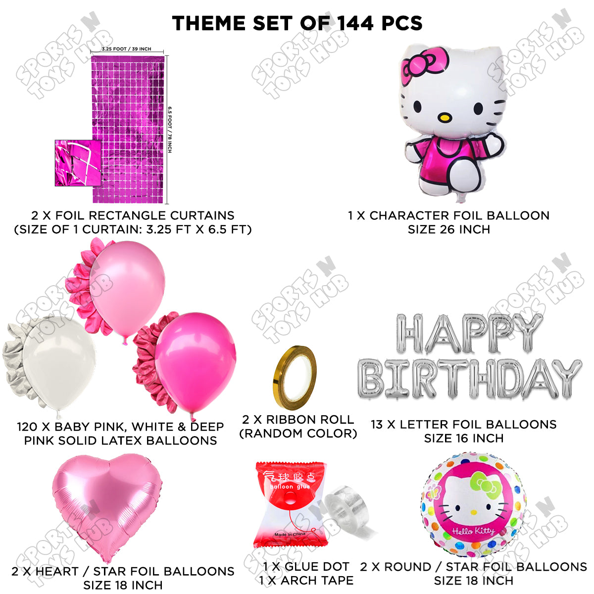 Hell0 Kitty Foil Balloon With Foil Letter Arch Theme