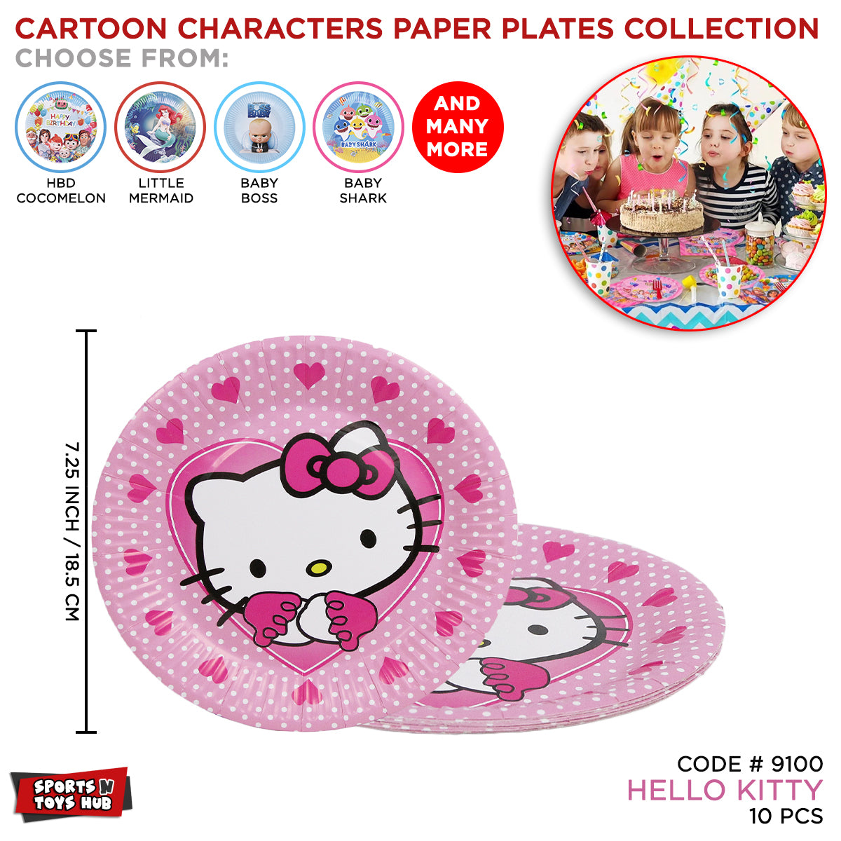 Printed Cartoon Character Hello Kitty Disposable Plates - Pack Of 10