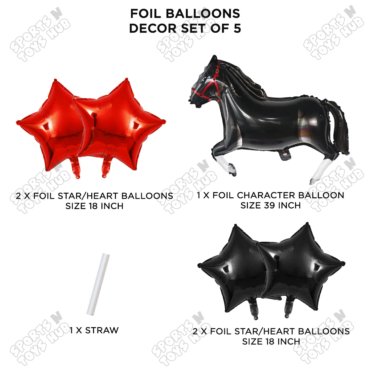 Giant Horse Black Color Pack Of 5 Foil Balloon Set