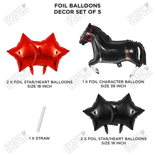 Giant Horse Black Color Pack Of 5 Foil Balloon Set