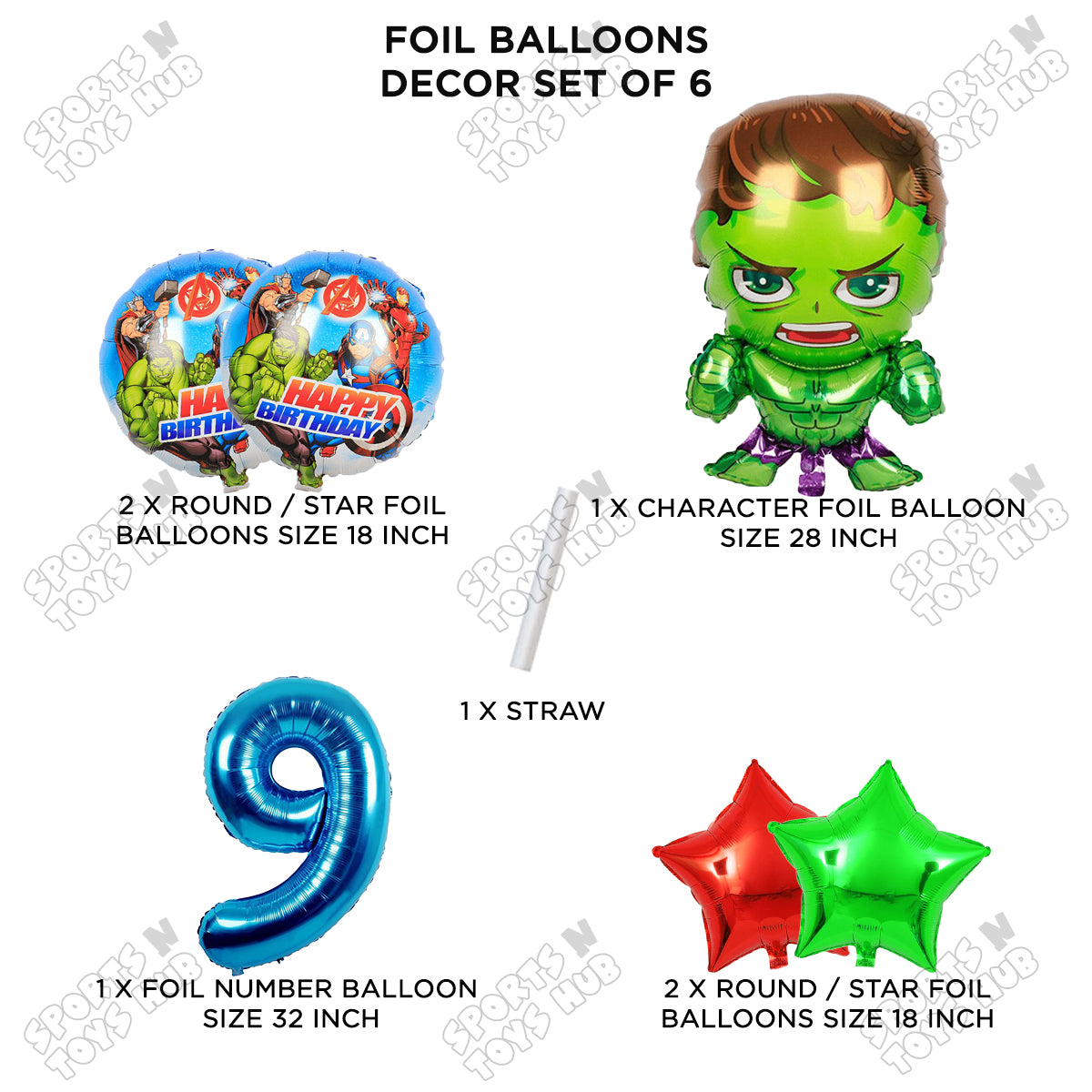 H-u-l-k Foil Balloon Set With Number Collection - Pack Of 6