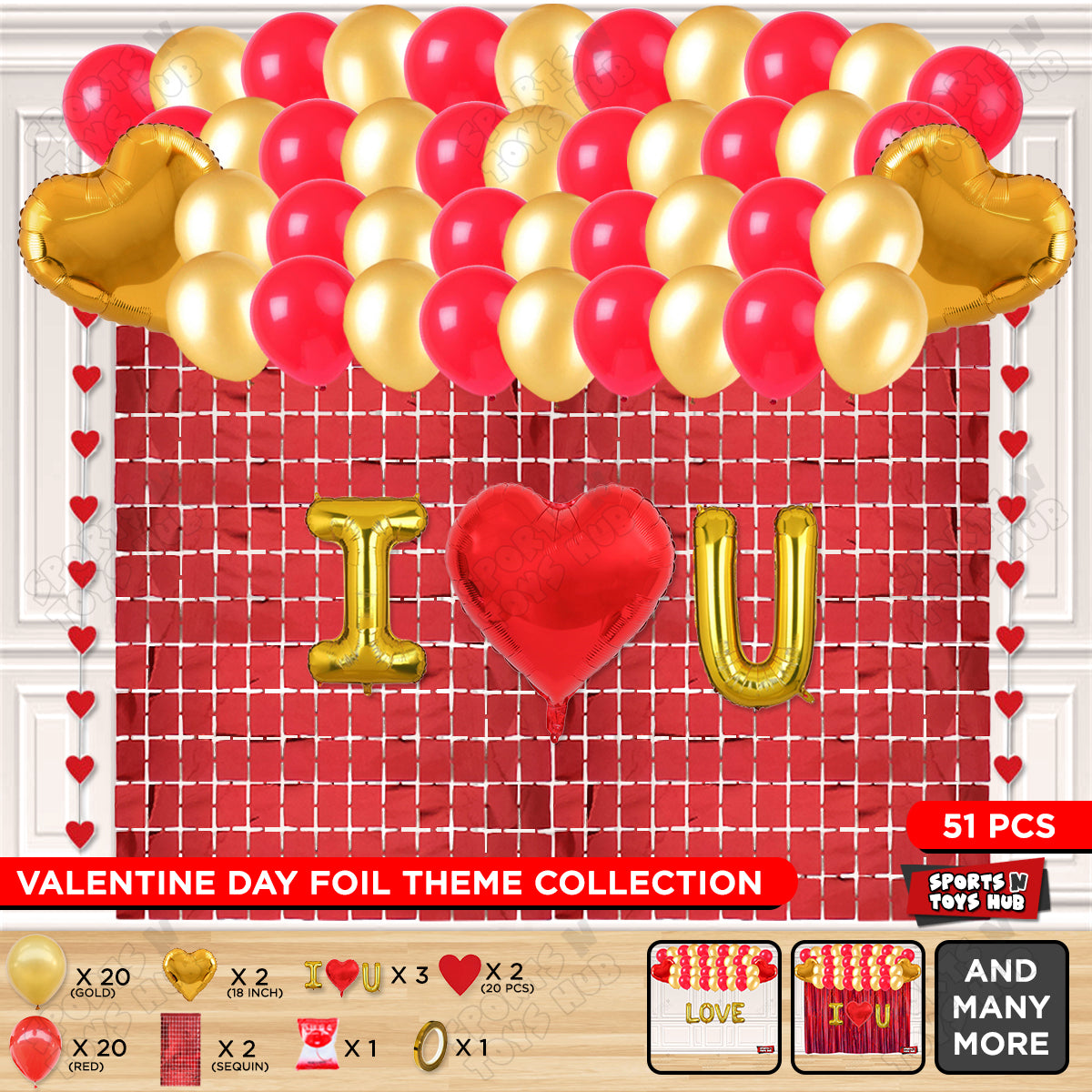 I ♥ U Foil Letter Rectangle Curtain Theme Collection