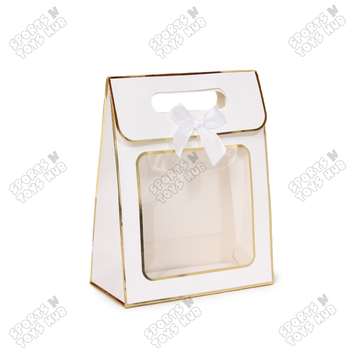 Window Paper Gift Bag with Gold Foil Edge Details - Pack of 10