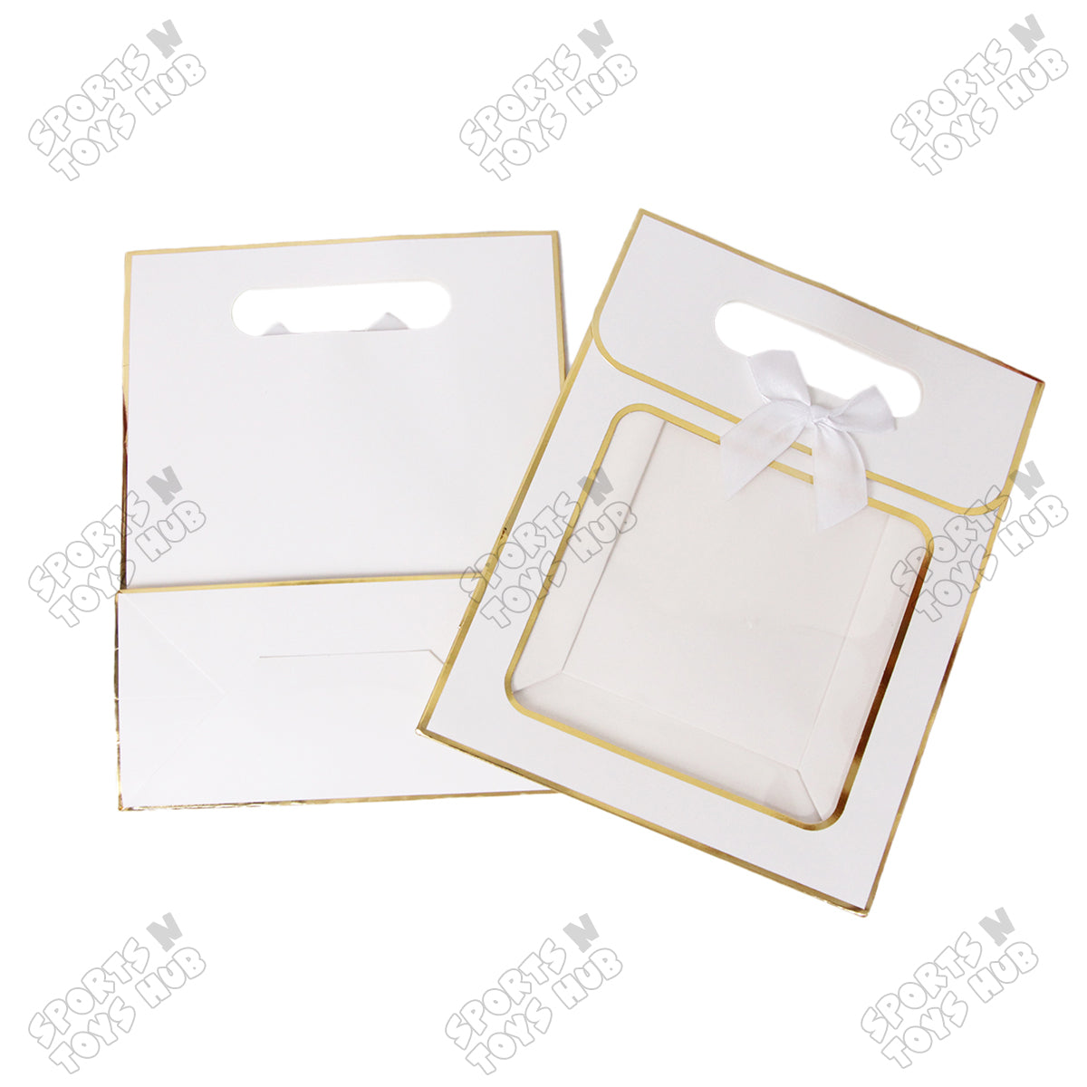 Window Paper Gift Bag with Gold Foil Edge Details - Pack of 10