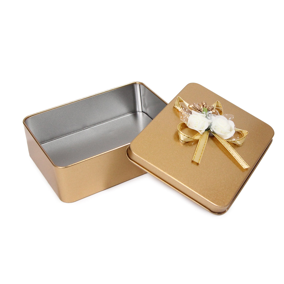 Tin Box Wedding Bid Gift Box With Flower Ribbon Collection - Pack 6
