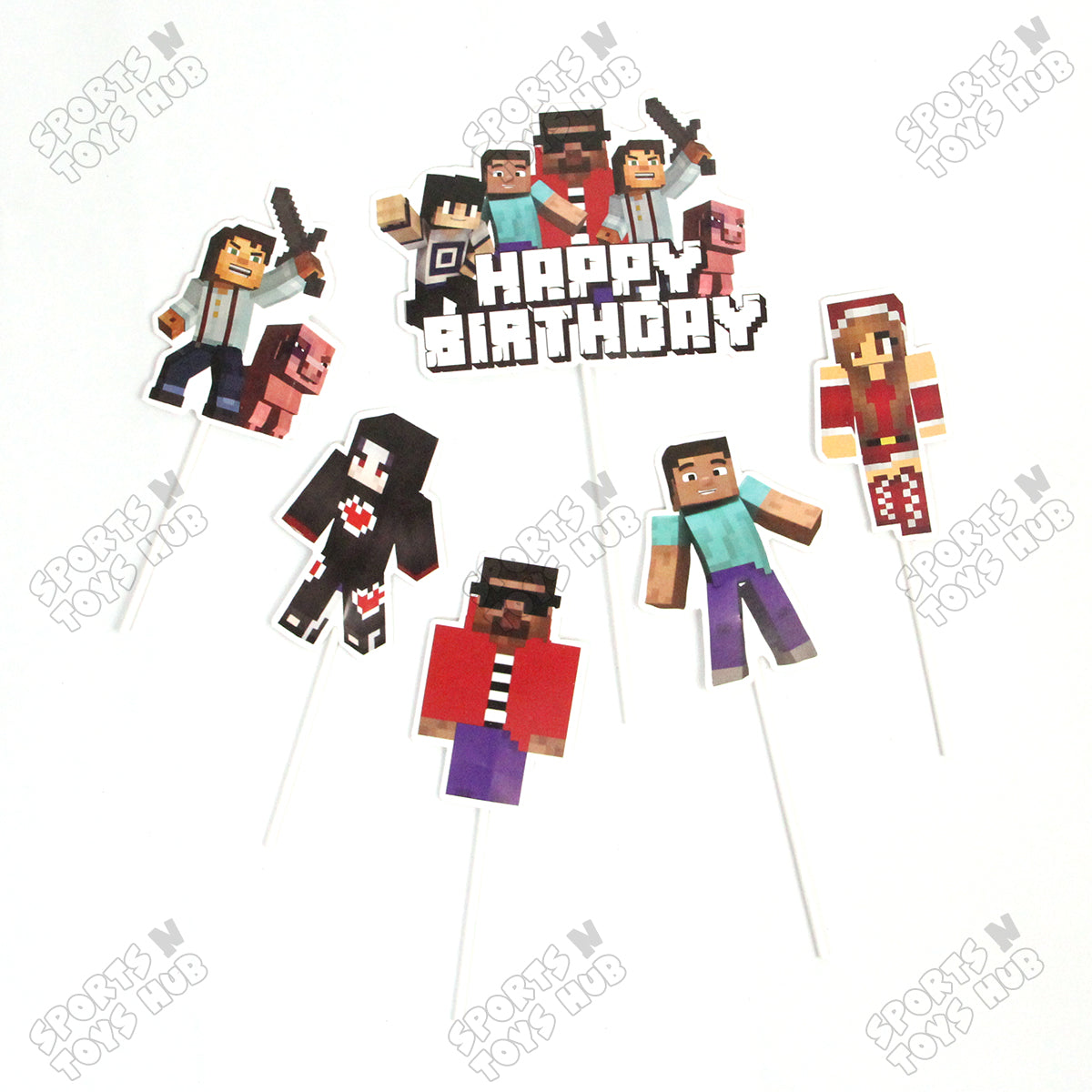 Minecraft Cartoon Game Characters Cake Topper - 6 Pcs