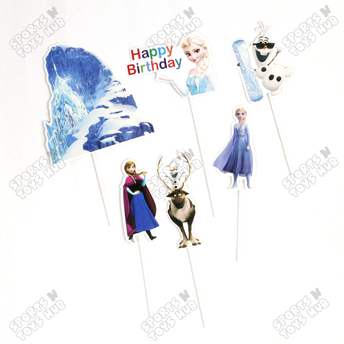 Cartoon Characters HBD Frozen Princess Cake Topper - 6 Pcs