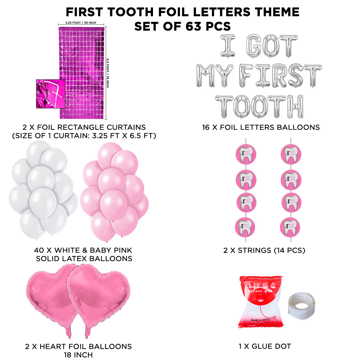 I Got My First Tooth Foil Letters Theme With Rectangle Curtain