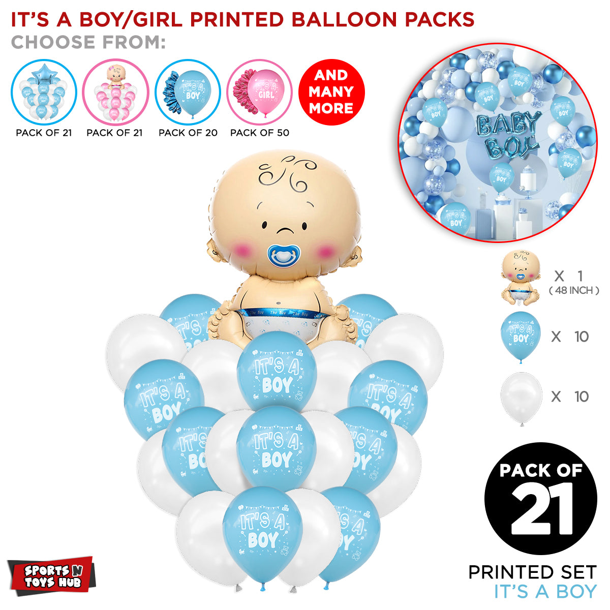 Its a Baby Printed Balloons - 21 Pcs