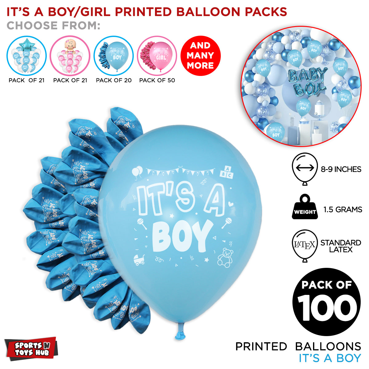 Its a Boy Printed Balloons - Blue