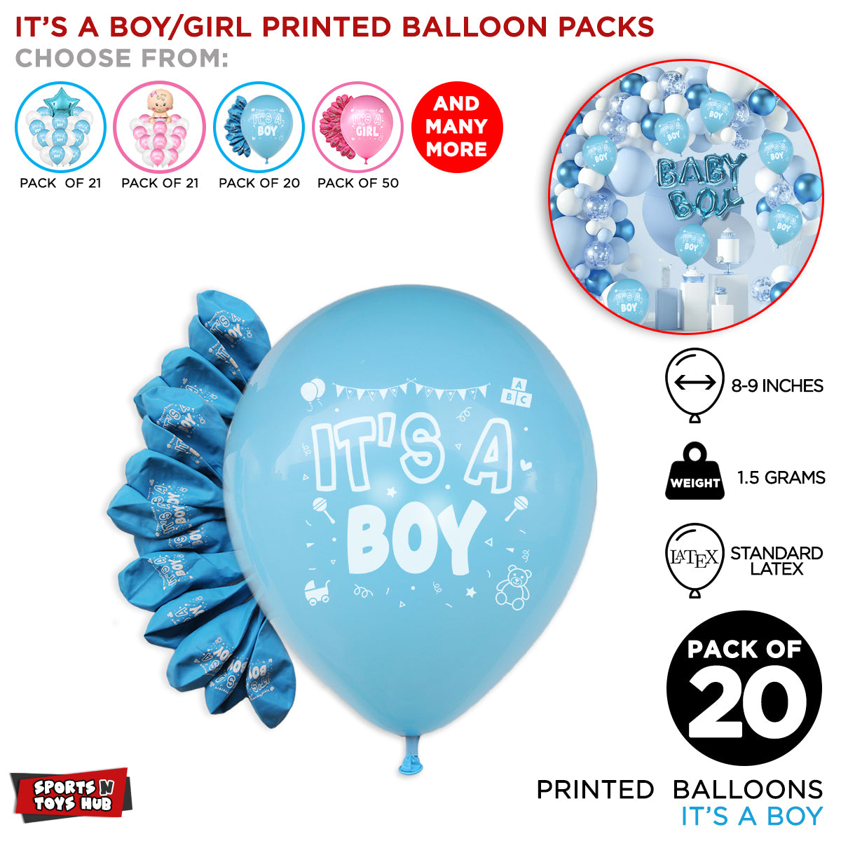 Its a Boy Printed Balloons - Blue