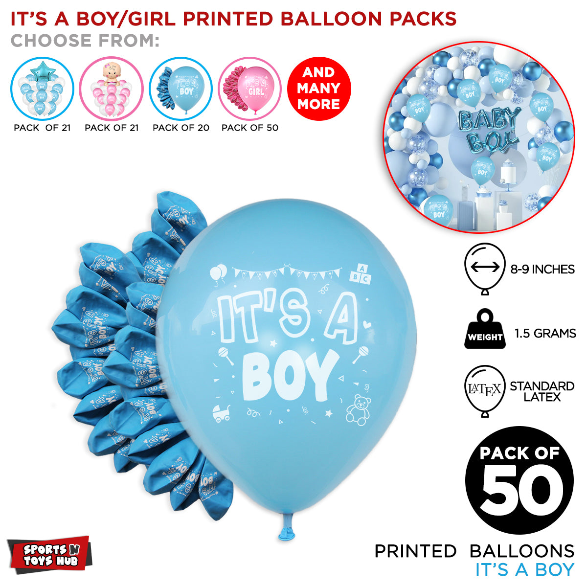 Its a Boy Printed Balloons - Blue