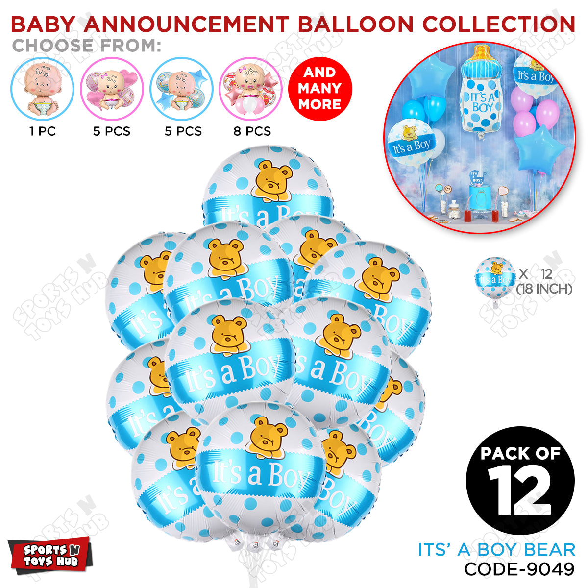 Baby Announcement Its A Boy Bear Round Foil Balloon