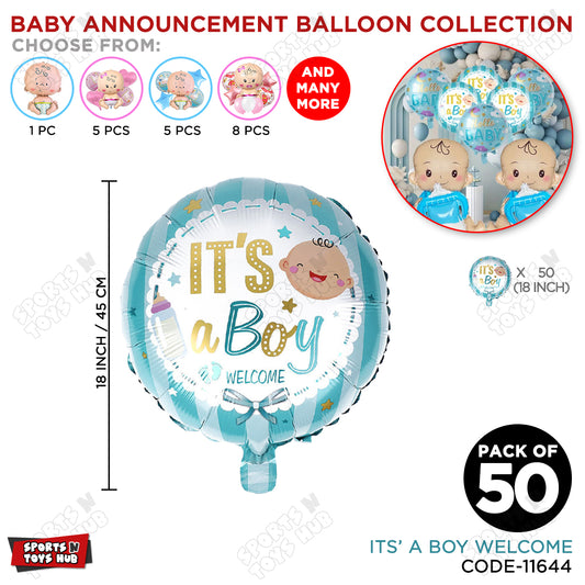 Baby Announcement Its A Boy Welcome Round Foil Balloon