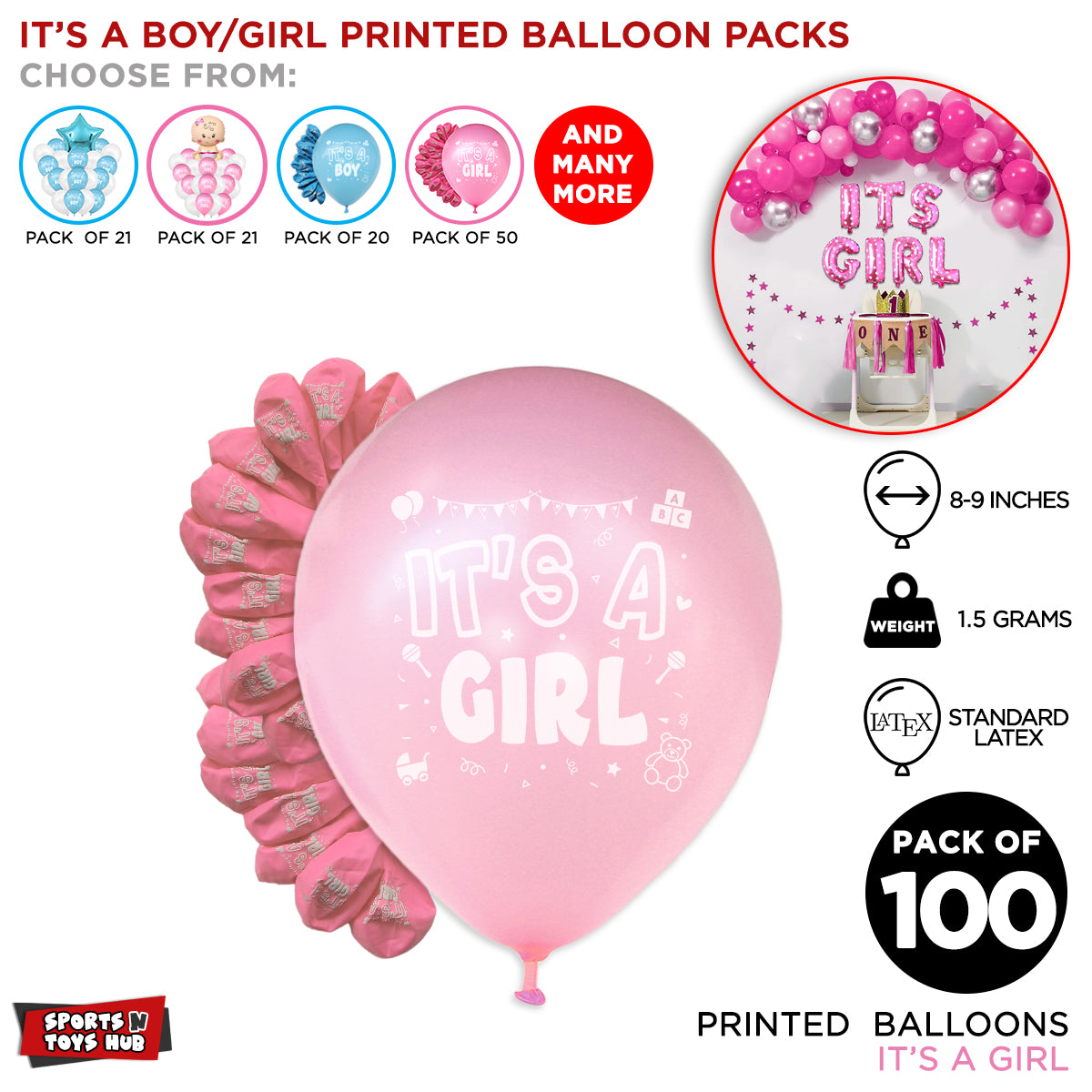 Its a Girl Printed Balloons - Pink