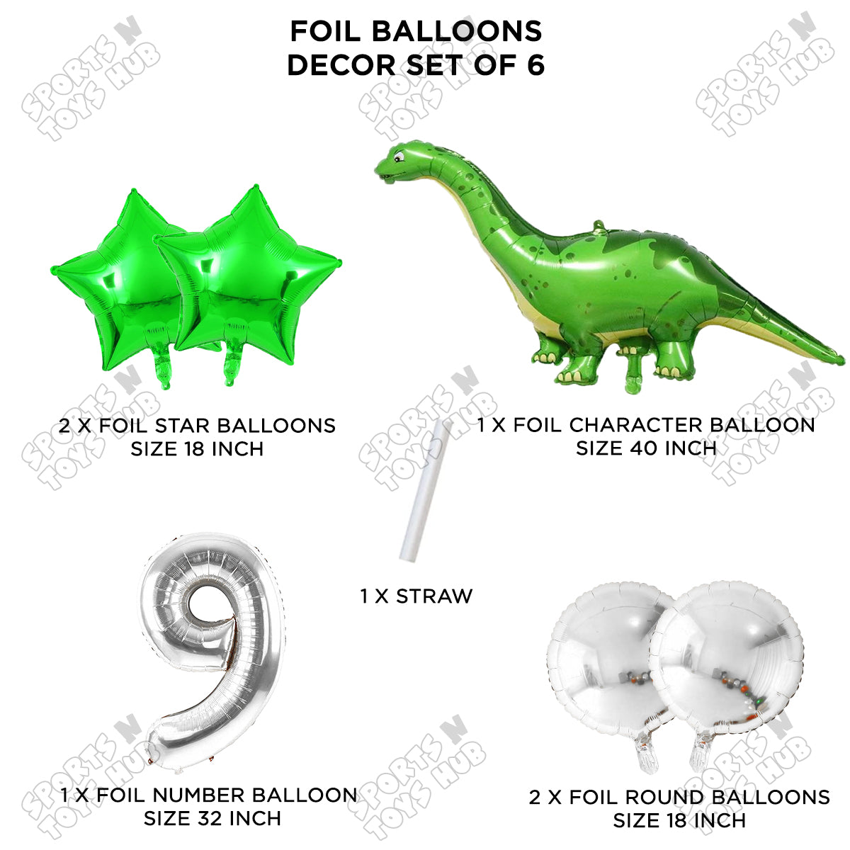 Jumbo Apatosaurus Dino Foil Balloon Pack Of 6 Set With 32 Inch Foil Number Balloons