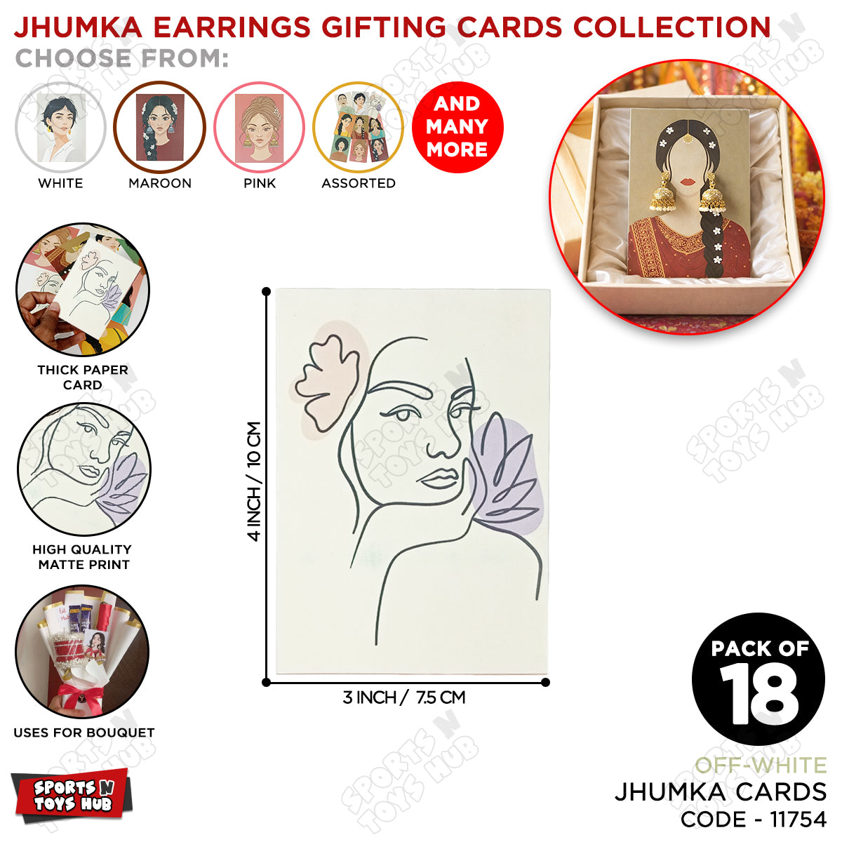 Assorted Illustrated Women Art Jhumka Earrings Gifting Card – Matte Printed Decorative Jewelry Packaging Card for Festive Occasions