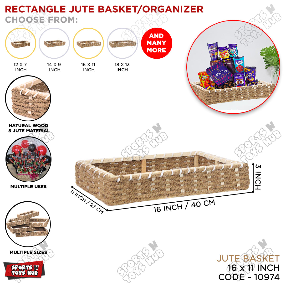 Jute Rope Knitted Rectangle Shape Wooden Basket Collection