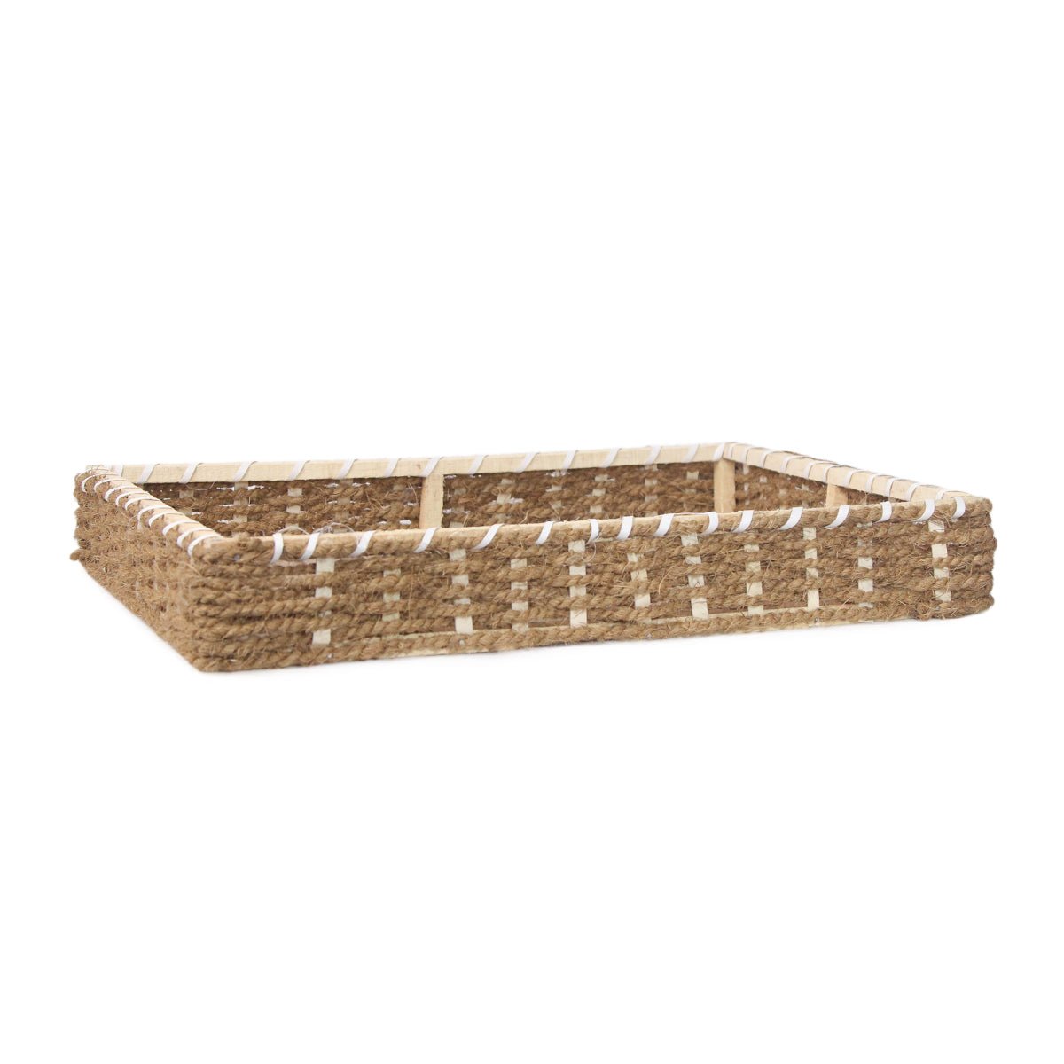 Set Of 5 - Jute Rope Knitted Rectangle Shape Wooden Basket